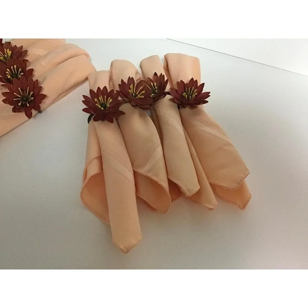 Vintage Style Floral Napkin Rings and Peach Cloth Napkins Boho Whimsical Cottage